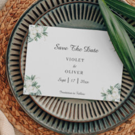 Eucalyptus Cotton | White Modern Wedding Save The Date
