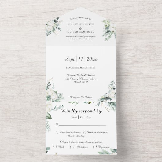 Eucalyptus Cotton | White Modern White UAWG All In One Einladung (Innen Boden)