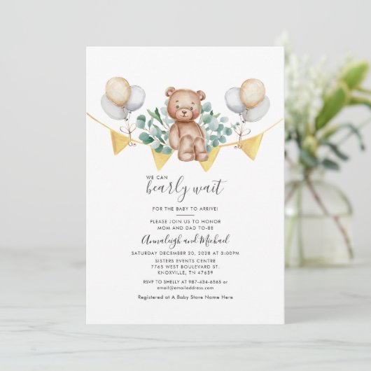 Eucalyptus Couple Baby Duwer Bear Greenerity Scrip Einladung (Stehend Vorderseite)