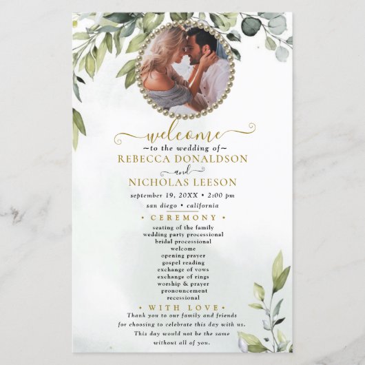 Eucalyptus Custom Foto Wedding Program (Vorderseite)