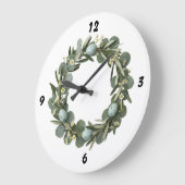 Eucalyptus & Daisy Spring Wreath Wall Clock Große Wanduhr (Winkel)