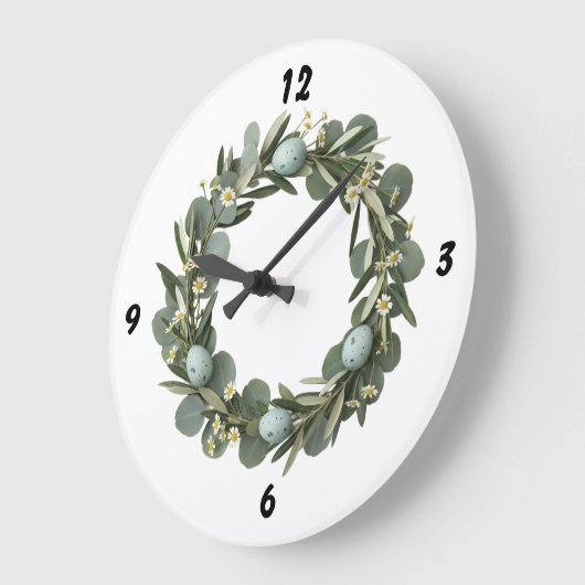 Eucalyptus & Daisy Spring Wreath Wall Clock Große Wanduhr (Winkel)
