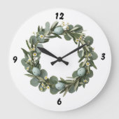 Eucalyptus & Daisy Spring Wreath Wall Clock Große Wanduhr (Vorderseite)