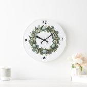 Eucalyptus & Daisy Spring Wreath Wall Clock Große Wanduhr (Zuhause)