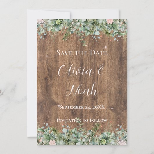 Eucalyptus Dusty Rose Save the Date | Greenery Einladung (Vorderseite)