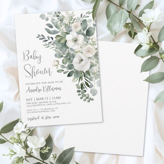 Eucalyptus Elegant Floral Baby Shower Einladung