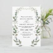 Eucalyptus Elegant Modern Rustic QR Code Wedding Einladung (Stehend Vorderseite)