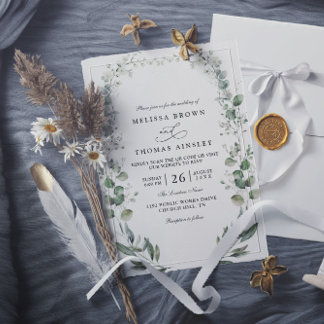 Eucalyptus Elegant Modern Rustic QR Code Wedding Einladung