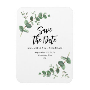 Eucalyptus elegant modern wedding save the date  magnet