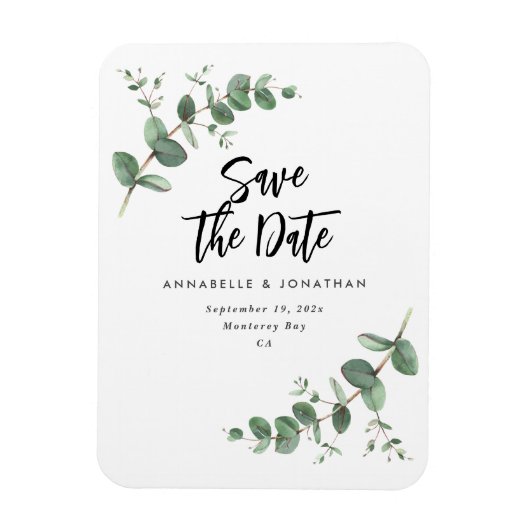 Eucalyptus elegant modern wedding save the date magnet (Vertikal)