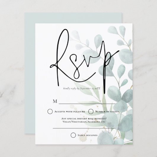 Eucalyptus Elegant Script Wedding RSVP (Vorne/Hinten)