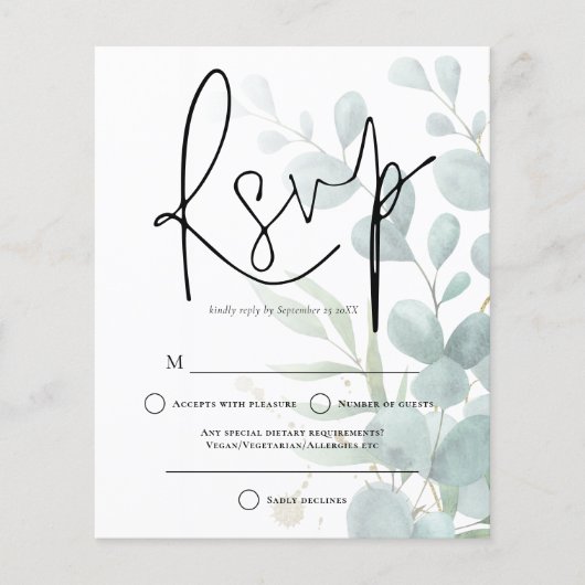 Eucalyptus Elegant Script Wedding RSVP (Vorderseite)