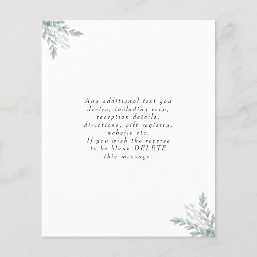 Eucalyptus Elegant Wedding Invitation Flyer (Hinten)