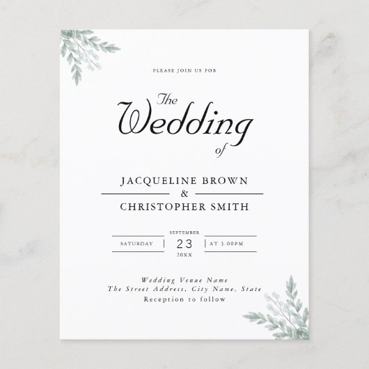 Eucalyptus Elegant Wedding Invitation Flyer (Vorne)