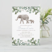 Eucalyptus Elephant Boy Baby Shower Einladung (Stehend Vorderseite)
