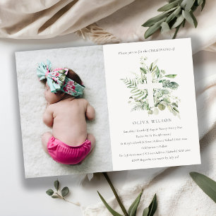 Eucalyptus Fauna Cross Foto Christening Einladung