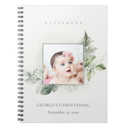 Eucalyptus Fern Fauna Foto Christening Guestbook Notizblock (Vorderseite)