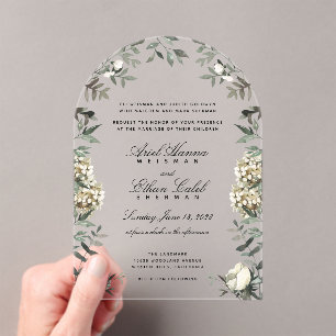 Eucalyptus Ferns White Blume Archway Nachnamen Acryleinladungen