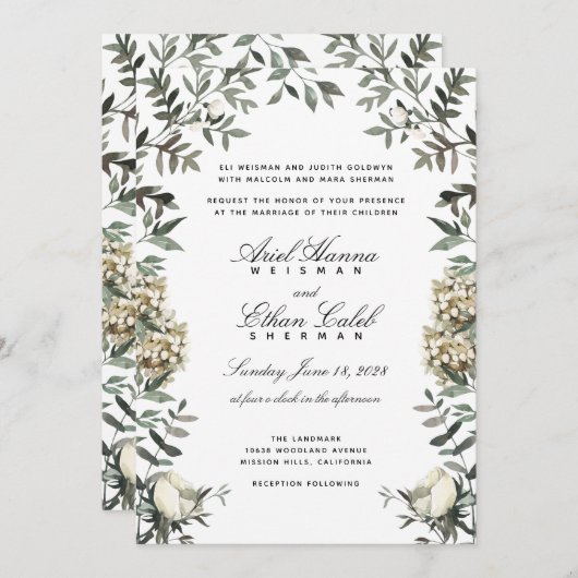 Eucalyptus Ferns White Flowers Archway Wedding Einladung (Vorne/Hinten)