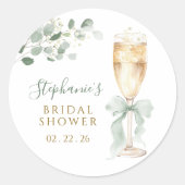 Eucalyptus Floral Champagne Bridal Shower Runder Aufkleber (Vorderseite)
