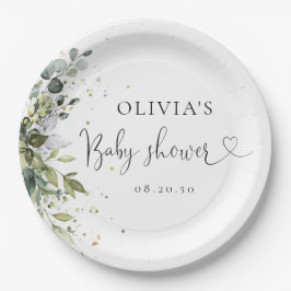 Eucalyptus Floral Greenery Baby Shower Pappteller
