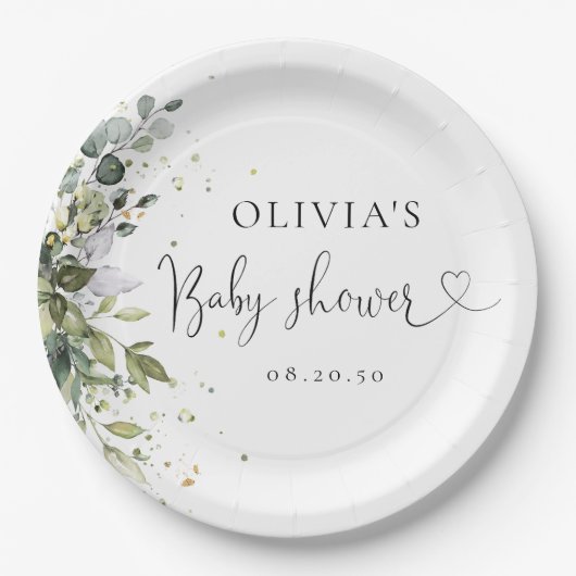 Eucalyptus Floral Greenery Baby Shower Pappteller (Vorderseite)
