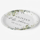 Eucalyptus Floral Greenery Baby Shower Pappteller (Schrägansicht)
