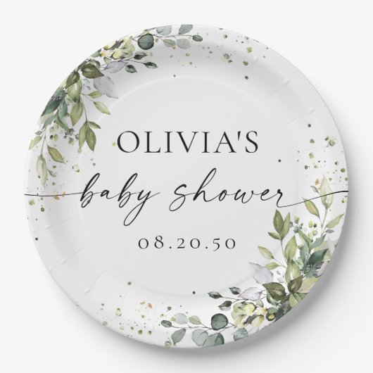 Eucalyptus Floral Greenery Baby Shower Pappteller (Vorderseite)