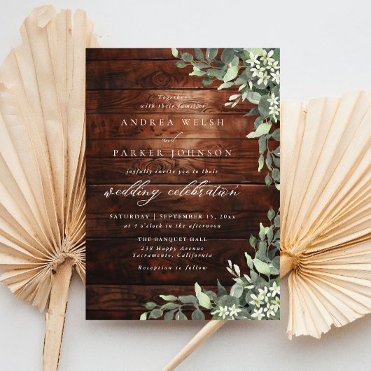 Eucalyptus Floral Greenery Rustic Wood Wedding Einladung