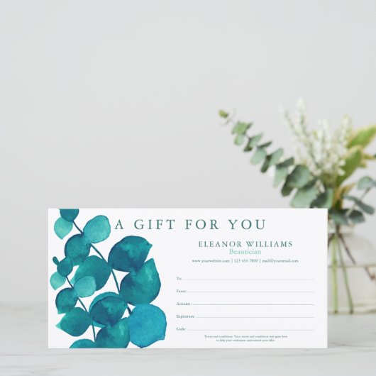 Eucalyptus Floral Kundengeschenkgutschein (Stehend Vorderseite)