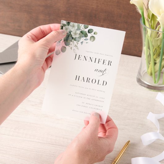 Eucalyptus Floral Minimal Plain Wedding Pergament Einladungen (Handgehalten)