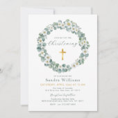 Eucalyptus Floral Wreath Christening Einladung (Vorderseite)