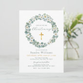 Eucalyptus Floral Wreath Christening Einladung (Stehend Vorderseite)