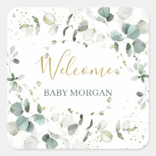 Eucalyptus Foliage Baby Shower Quadratischer Aufkleber
