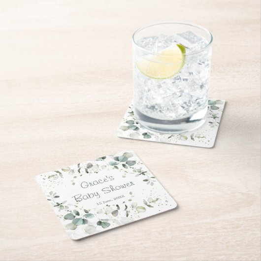 Eucalyptus Foliage Baby Shower Rechteckiger Pappuntersetzer (Vor Ort)