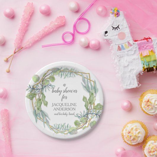 Eucalyptus Foliage Babydusche in moderner Aquarell Pappteller (Party)