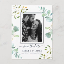 Eucalyptus Foliage Blue Botanic Save the Date Ankündigungspostkarte