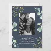 Eucalyptus Foliage Blue Botanic Save the Date Einladung (Vorderseite)