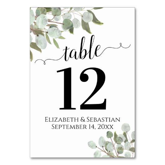 Eucalyptus Foliage Boho Wedding Tischnummer (Vorderseite)