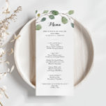 Eucalyptus Foliage Calligraphy Dinner Menükarte<br><div class="desc">Die Speisekarte für das Abendessen mit Kalligrafie aus grüner Eukalyptus-Blätter ist perfekt für eine rustikale Hochzeit. Das Design umfasst handgezeichnet botanisch grüne Eukalyptuszweige und Blätter. Dieses Menü kann für Hochzeitsempfang,  Probe Dinner,  Brautparty oder jede Veranstaltung verwendet werden.</div>