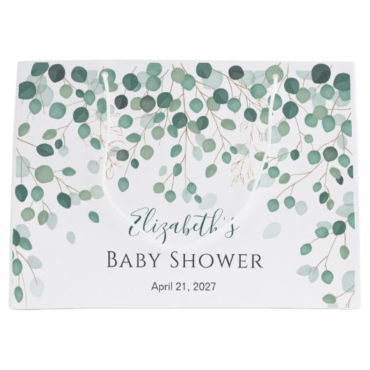 Eucalyptus Foliage Gold Blätter Babydusche Große Geschenktüte (Vorderseite)