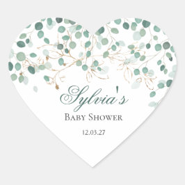 Eucalyptus Foliage Gold Blätter Babydusche Herz-Aufkleber