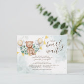 Eucalyptus Foliage Greenerenerary Bear Blush Baby Einladungspostkarte (Stehend Vorderseite)