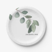 Eucalyptus Foliage Individuelle Name Modern Pappteller (Vorderseite)