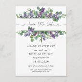 Eucalyptus Foliage Lavender Blume Save the Date Begleitkarte (Vorderseite)