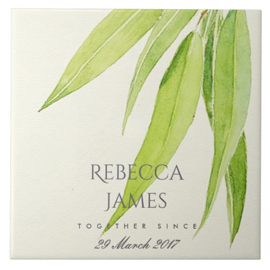 EUCALYPTUS FOLIAGE LEAF SAVE THE DATE WEDING GIFT FLIESE (Vorderseite)