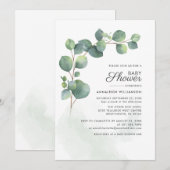 Eucalyptus Foliage Script Baby Dusche Einladung (Vorne/Hinten)