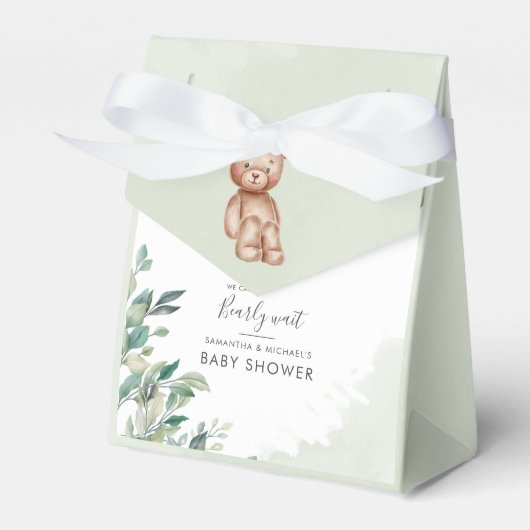 Eucalyptus Foliage Script Bear Couples Baby Dusche Geschenkschachtel (Vorderseite)