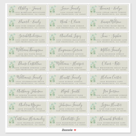 Eucalyptus Foliage Wedding Guest Address Labels (Blatt)