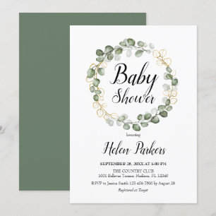 Eucalyptus Foliage Wreath Baby Shower Einladung